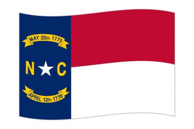 Waving flag of the North Carolina state. Vector illustration.