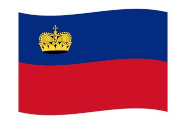 Waving flag of the country Liechtenstein. Vector illustration.