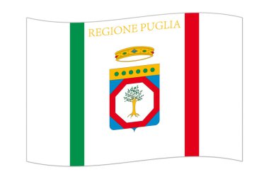 Apulia bölgesinin bayrağı sallanıyor, İtalya 'nın idari bölümü. Vektör illüstrasyonu.