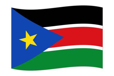 Waving flag of the country South Sudan. Vector illustration.