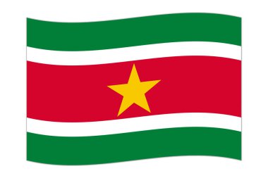 Waving flag of the country Suriname. Vector illustration.