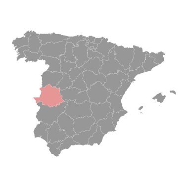 İspanya 'nın idari bölümü Caceres Eyaleti haritası. Vektör illüstrasyonu.