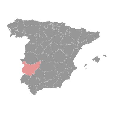 Badajoz ili haritası, İspanya idari bölümü. Vektör illüstrasyonu.
