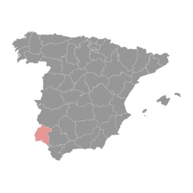 Huelva Bölgesi 'nin haritası, İspanya idari bölümü. Vektör illüstrasyonu.