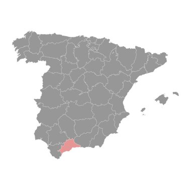 Malaga ili haritası, İspanya idari bölümü. Vektör illüstrasyonu.