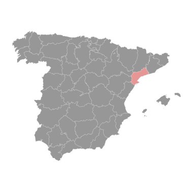 Tarragona Eyaleti haritası, İspanya idari bölümü. Vektör illüstrasyonu.