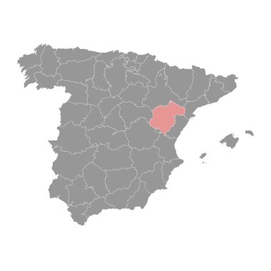 Teruel ili haritası, İspanya idari bölümü. Vektör illüstrasyonu.