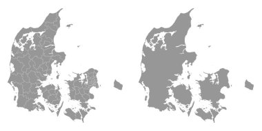 İdari bölümleri olan Danimarka haritası. Vektör illüstrasyonu.