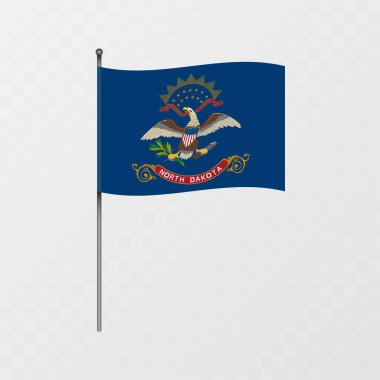 Bayrak direğinde Kuzey Dakota bayrağı. Vektör illüstrasyonu.