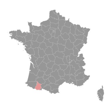 Hautes Pyrenees departmanı haritası, Fransa idari bölümü. Vektör illüstrasyonu.