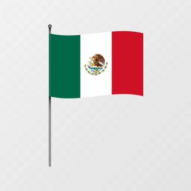 Bayrak direğinde Meksika bayrağı. Vektör illüstrasyonu.