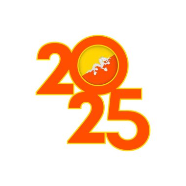 İçinde Butan bayrağı olan 2025 afişi. Vektör illüstrasyonu.