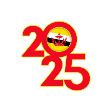 İçinde Brunei bayrağı olan 2025 afişi. Vektör illüstrasyonu.