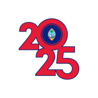 İçinde Guam bayrağı olan 2025 afişi. Vektör illüstrasyonu.