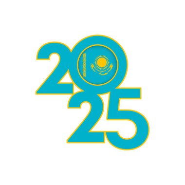 İçinde Kazakistan bayrağı olan 2025 afişi. Vektör illüstrasyonu.