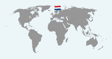 Dünya haritasında Hollanda bayrağı olan iğne haritası. Vektör illüstrasyonu.