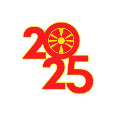 İçinde Kuzey Makedonya bayrağı olan 2025 afişi. Vektör illüstrasyonu.