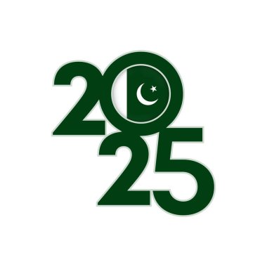 İçinde Pakistan bayrağı olan 2025 afişi. Vektör illüstrasyonu.
