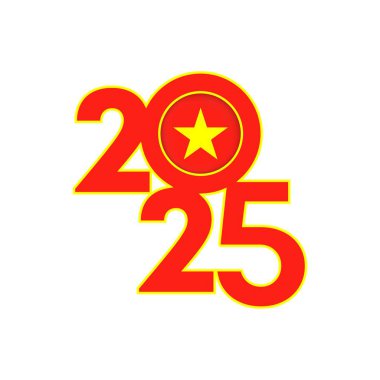 İçinde Vietnam bayrağı olan 2025 afişi. Vektör illüstrasyonu.