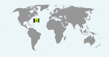 Dünya haritasında Saint Vincent ve Grenadines bayrağının olduğu pin haritası. Vektör illüstrasyonu.