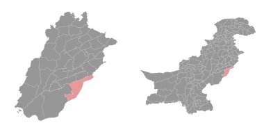 Bahawalnagar bölge haritası, Pakistan idari bölümü. Vektör illüstrasyonu.