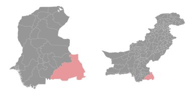 Tharparkar bölge haritası, Pakistan idari bölümü. Vektör illüstrasyonu.