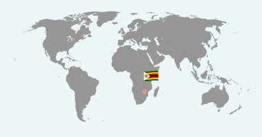 Dünya haritasında Zimbabwe bayrağı olan pin haritası. Vektör illüstrasyonu.
