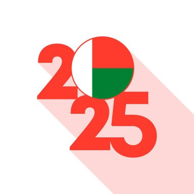 İçinde Madagaskar bayrağı olan 2025 pankartı. Vektör illüstrasyonu.
