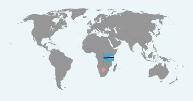 Dünya haritasında Botswana bayrağı olan pin haritası. Vektör illüstrasyonu.