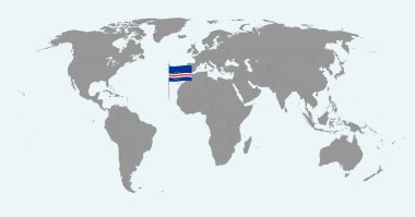 Dünya haritasında Cape Verde bayrağı olan pin haritası. Vektör illüstrasyonu.