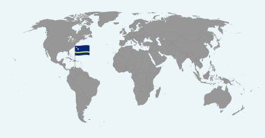 Dünya haritasında Curacao bayrağı olan pin haritası. Vektör illüstrasyonu.