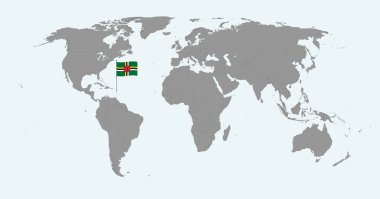 Dünya haritasında Dominica bayrağı olan pin haritası. Vektör illüstrasyonu.