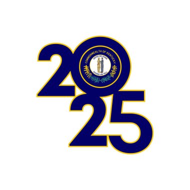 İçinde Kentucky bayrağı olan 2025 afişi. Vektör illüstrasyonu.