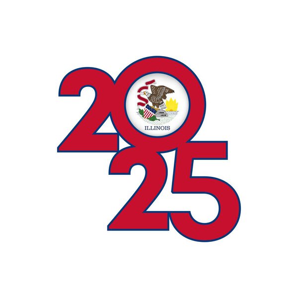 Знамя 2025 года с флагом штата Иллинойс внутри. Векторная иллюстрация.