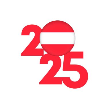 İçinde Avusturya bayrağı olan 2025 afişi. Vektör illüstrasyonu.