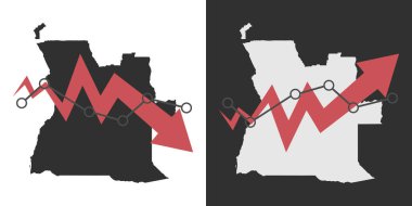 Düşme ve kurtarma grafiğiyle Angola haritası, istatistik oku. Vektör illüstrasyonu.