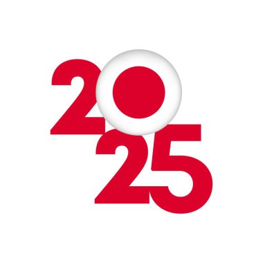 İçinde Japonya bayrağı olan 2025 afişi. Vektör illüstrasyonu.