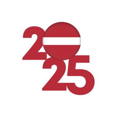 İçinde Letonya bayrağı olan 2025 afişi. Vektör illüstrasyonu.