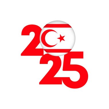 İçinde Kuzey Kıbrıs bayrağı olan 2025 afişi. Vektör illüstrasyonu.