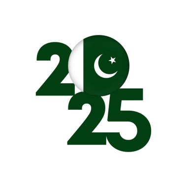 İçinde Pakistan bayrağı olan 2025 afişi. Vektör illüstrasyonu.