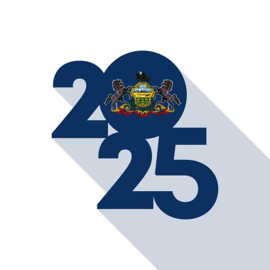 İçinde Pennsylvania bayrağı olan uzun gölge 2025 afişi. Vektör illüstrasyonu.