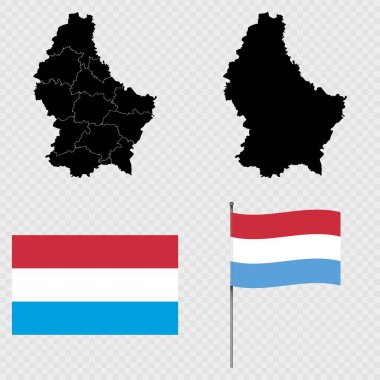 Bir dizi harita, Lüksemburg bayrağı ve bayrak direği. Vektör illüstrasyonu.