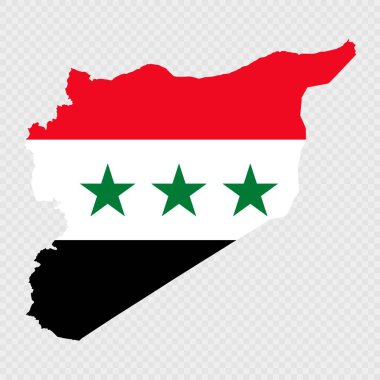 Siluet haritasında yeni Suriye bayrağı. Vektör illüstrasyonu.