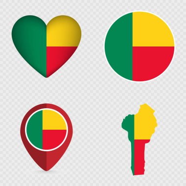 Benin Bayrak Simgeleri Paketi. Vektör illüstrasyonu.
