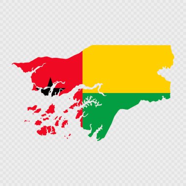 Beyaz zemin üzerinde bayrak olan Gine Bissau haritası silueti