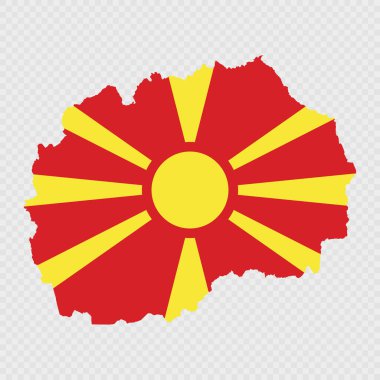 Kuzey Makedonya haritasında bayraklı siluet.