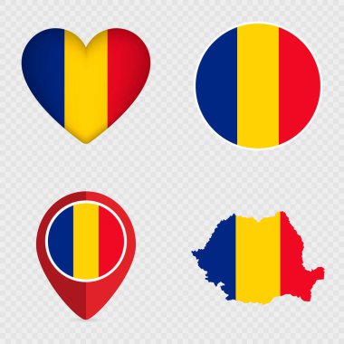 Romanya Bayrak Simgeleri Paketi. Vektör illüstrasyonu.