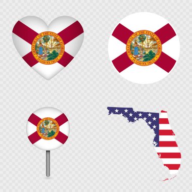Florida Eyalet Bayrak Simgeleri Paketi. Vektör illüstrasyonu.