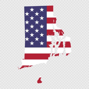 Amerikan ulusal bayrağıyla Rhode Island eyalet haritası.