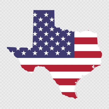 Amerikan ulusal bayrağıyla Teksas eyalet haritası.